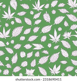 eps vectorial sin fisuras estampado 7 hojas textura marihuana ilustración arte botánico ornamento flora jardín imagen planta colorida flora moderna belleza inagotable repetición