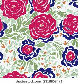 eps vector seamless pattern fashion print red and blue flowers background floral texture illustration botanical art ornament flora garden image colorful plant modern flora bloom beauty endless repeat