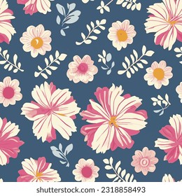 eps vector seamless pattern fashion print pink red flowers background floral texture illustration botanical art ornament flora garden image colorful plant modern flora bloom beauty endless repeat