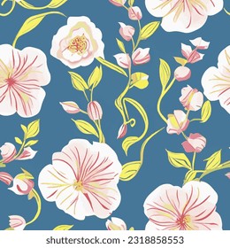 vectores sin fisuras moda impresión flores blancas rosadas fondo textura floral ilustración arte botánico ornamento flora jardín imagen planta colorida flora moderna belleza inagotable repetición