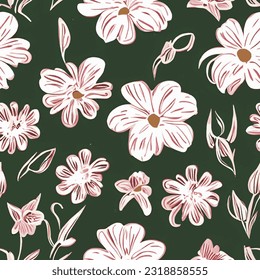 eps vector seamless pattern fashion print pink sketch flowers background floral texture illustration botanical art ornament flora garden image colorful plant modern flora bloom beauty endless repeat