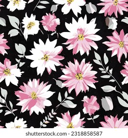 eps vector seamless pattern fashion print pink red flowers background floral texture illustration botanical art ornament flora garden image colorful plant modern flora bloom beauty endless repeat