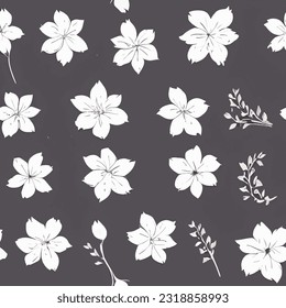 Für Vektorgrafik nahtlose Muster Modedruck weißen Skizze Blumen Hintergrund florale Textur Illustration botanische Kunst Ornament Flora Garten Bild bunte Pflanzen moderne Flora Blüte Schönheit endlose Wiederholung