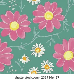 eps vector seamless pattern fashion print pink yellow flowers background floral texture illustration botanical art ornament flora garden image colorful plant modern flora bloom beauty endless repeat