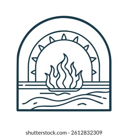 EPS Vector Sunset Inside Rounded Arch with Stylised Flames