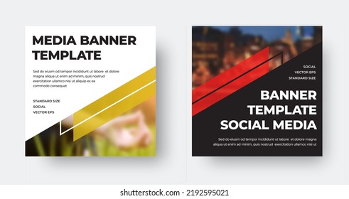 EPS vector web banner template, with angular linear colored elements, diagonal background, place for photo, for social media. Leflet set in white, black. Square booklet illustration for business,brand