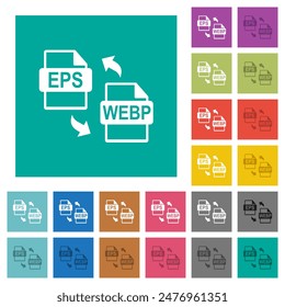 EPS WEBP Dateikonvertierung mehrfarbige flache Symbole auf einfachen quadratischen Hintergründen. Weiße und dunklere Symbolvarianten für fahrene oder aktive Effekte enthalten.