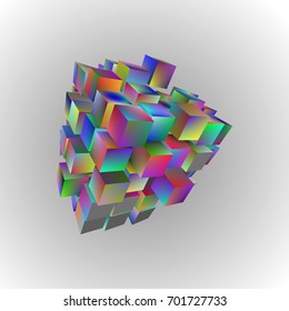 eps10. 3d illustration of basic geometric shapes. An array of rainbow cubes on a light background.