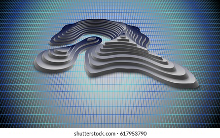 eps10. 3d Topological map of mountains and hills. Cartography and topology. Vector illustration