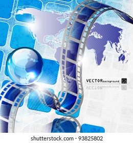 eps10 abstract film strip with globe and map background design