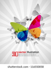 eps10 abstract vector design - colored butterfly with monochrome background