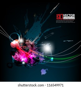 eps10 abstract vector design - multicolor ink blots with wave background