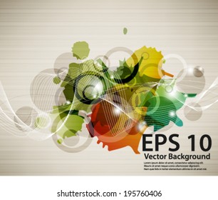 eps10 abstract vector design - multicolored ink splat with wave background