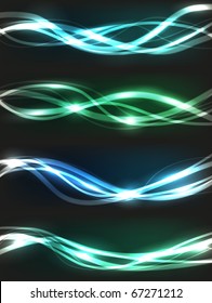 EPS10 abstract vector energy lines collection against dark background; composition is colored in shades of blue and green