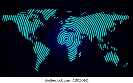 eps10. Abstract world map on a background of hexagons. Vector illustration