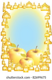 EPS10/ Apple Savior - Transfiguration of Our Lord. Vertical vignette - Mid blue