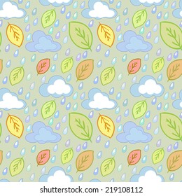 Eps10. Autumn seamless pattern with leaves and rain