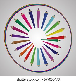 eps10. Back to school background with rainbow wave and pencils, vector illustration