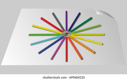 eps10. Back to school background with rainbow wave and pencils, vector illustration