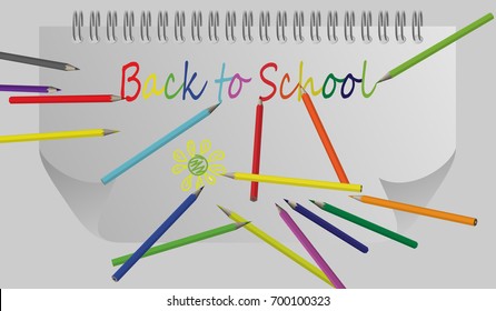 eps10. Back to school background with rainbow wave and pencils, vector illustration