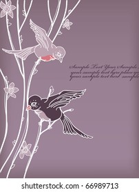 eps10 background with blooming branches and birds
