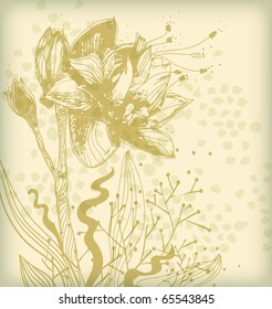 eps10 background with gentle hand drawn flowers and plants
