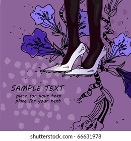 eps10 background with hand drawn flowers and fashion shoes