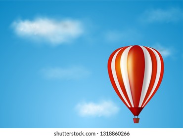 EPS10 Background with hot air balloon and clouds on blue sky. Blue Sky vector 