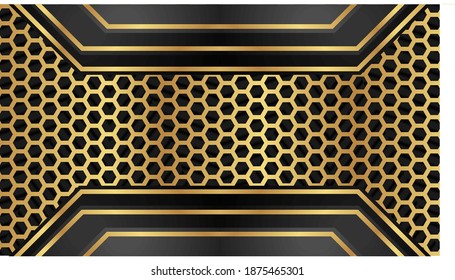 eps10 background vector, stack of black gradient with light in center with gold outline frame for business
