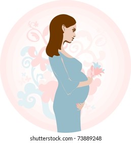 EPS10,  Beautiful, pregnant woman on the floral background