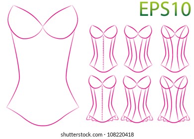 EPS10 Blank Oultines of Corsets with Different Styles