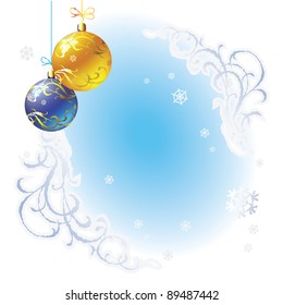 EPS10/ Blue vignette from frosty patterns and two fur-tree spheres