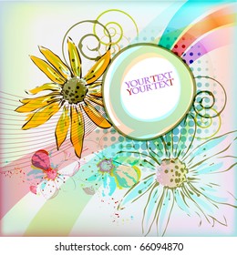 eps10 bright frame with hand drawn flowers