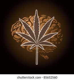 eps10 cannabis leaf and human brain background - illustration