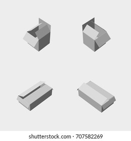 eps10. Cardboard box under different angles