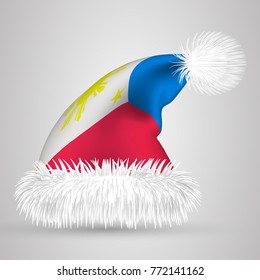 eps10. Cartoon Santa hat isolated on white background. With the image of the flag of Filipin