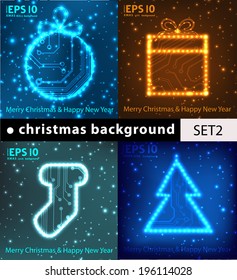 EPS10 Christmas tree, ball, gift and sock in circuit board style vector background