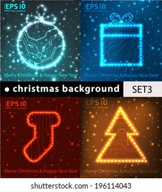 EPS10 Christmas tree, ball, gift and sock in circuit board style vector background
