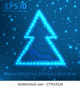 EPS10 christmas tree in circuit board style background