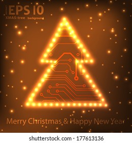 EPS10 christmas tree in circuit board style background