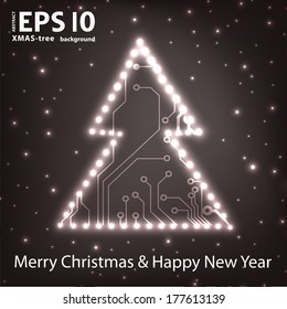 EPS10 christmas tree in circuit board style background