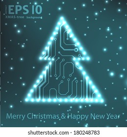 EPS10 christmas tree in circuit board style background