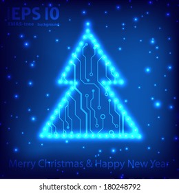 EPS10 christmas tree in circuit board style background