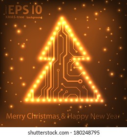 EPS10 christmas tree in circuit board style background