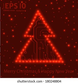 EPS10 christmas tree in circuit board style background