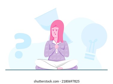 EPS10 conceptual flat illustration of an anxious-looking woman, a very worried woman, a woman looks depressed vector design