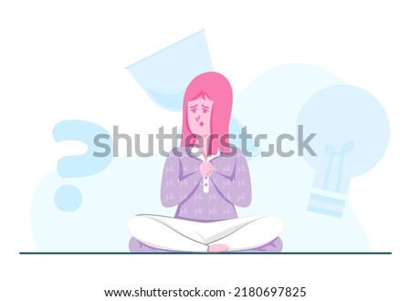 EPS10 conceptual flat illustration of an anxious-looking woman, a very worried woman, a woman looks depressed vector design
