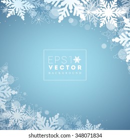 EPS10 decorative scalable minimal background with snowflakes and bokeh lights for web site background, Christmas greeting, brochure - blue edition
