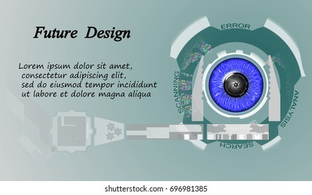 eps10. Digital image of blue eyes with a screen interface. Design for web. Head-up display.