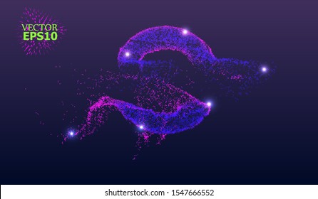 EPS10. Dynamic fluid flow from luminous particles in space. Fashionable fluid cover design. Vector illustration. Futuristic background